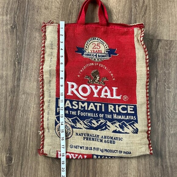 Handmade Burlap Royal Basmati Rice Sack Upcycle Tote - Picture 3 of 6